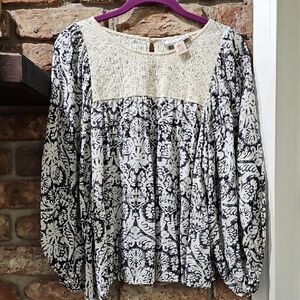 Flying Tomato Black and Cream Floral Blouse